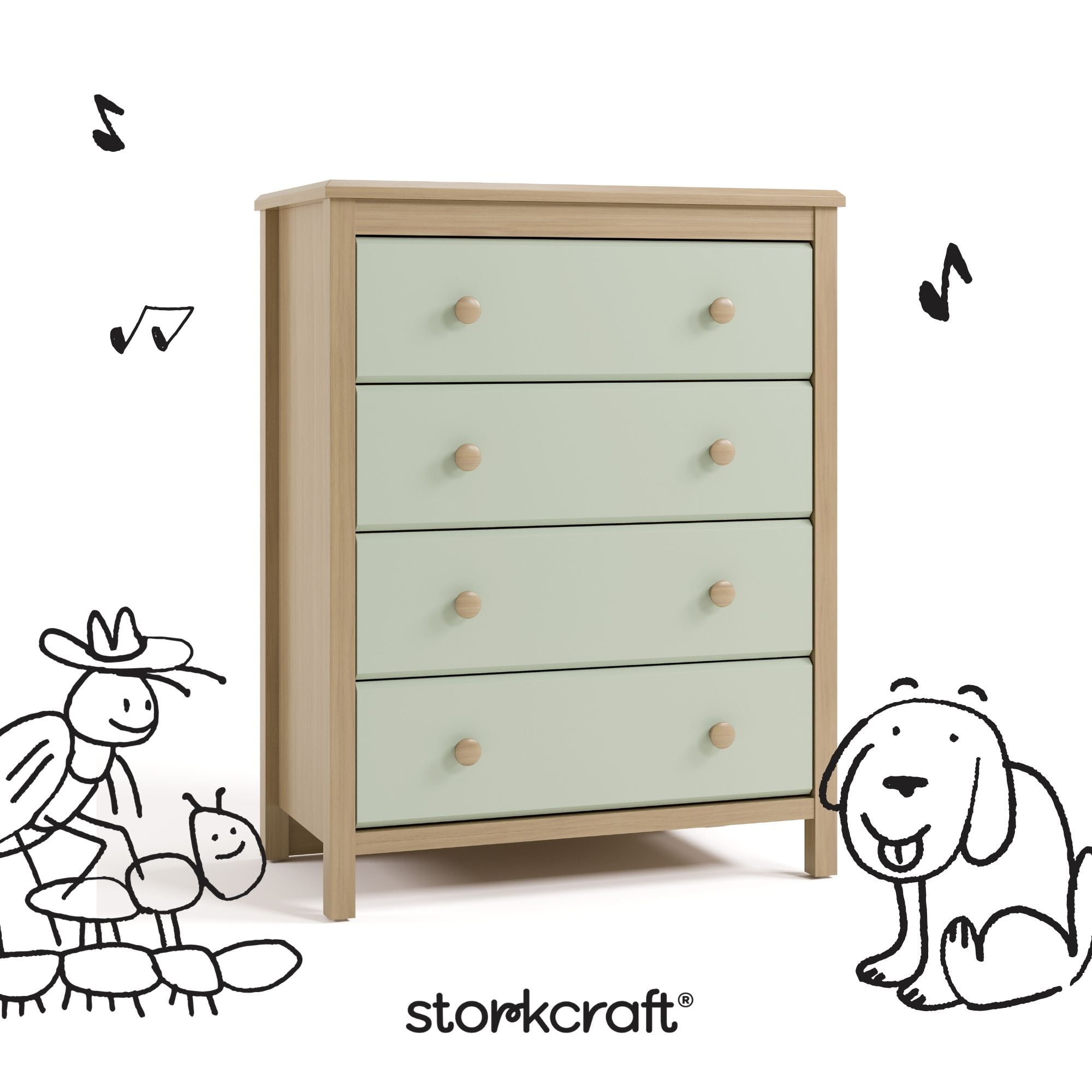 Storkcraft Alpine 4 Drawer Nursery Dresser, Driftwood with Sage