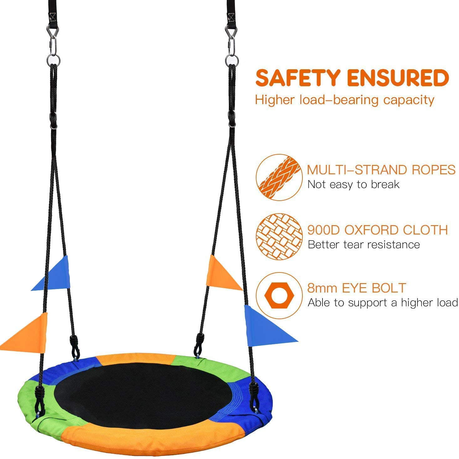 40'' Saucer Tree Swing Flying 660lb Multi-Strand Ropes Colorful and Safety Swing 