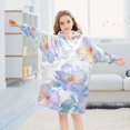 thumbnail image 5 of FORMRS Wearable Blanket Hoodie with Sleeves for Kids Cozy Flannel Sweatshirt, Pastel Flower Pattern, 5 of 7