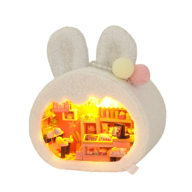 LED DIY Animal Miniatures House,Creative Handmade Assembled House Model Toys,Perfect Creative Gift