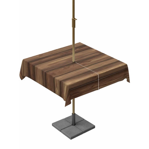 Outdoor Tablecloths with Umbrella Hole & Zipper, Vintage Wood Grain 54x54 Inch Square Tablecloths, Country Wooden Board Brown Waterproof Table Cloth, Patio/Pool/Picnic Table Covers
