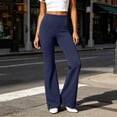 thumbnail image 2 of Plus Size Women's Polyester Spandex Solid Color Pleated Flared Yoga Pants, Side Pocket Soft Casual Trousers, Comfort All Season Bottoms for Home Workplace Daily | TruHer,Navy 2XL, 2 of 9