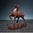 thumbnail image 3 of Hand Carved Wooden Figurine Handcarved Artisan Galloping Horse Lotus Pattern Success Prosperity Fortune Glory Deco Piano Modern, 3 of 6