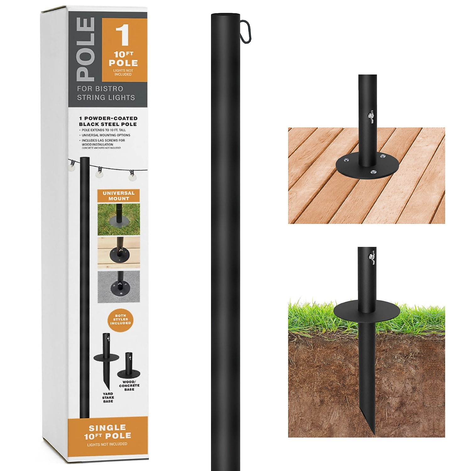 Excello Global Products Bistro Pole for String Lights Black (EGP-HD-0429)