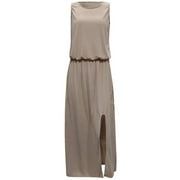 Summer Saving 2024 Abomasnow Womens Sun Dresses Sexy Sleeveless Crew Neck Long Dress Casual Solid Side Split Tank Dress with Pockets