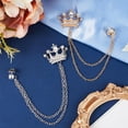 thumbnail image 4 of 2Pcs Cross Crown Long Chain Brooch Rhinestone Tassel Brooch Pin Crystal Crown Hanging Chain Brooch Suit Pin Men's Suit Collar Alloy Lapel Pins for Wedding Men's Suit Platinum & Golden, 4 of 6
