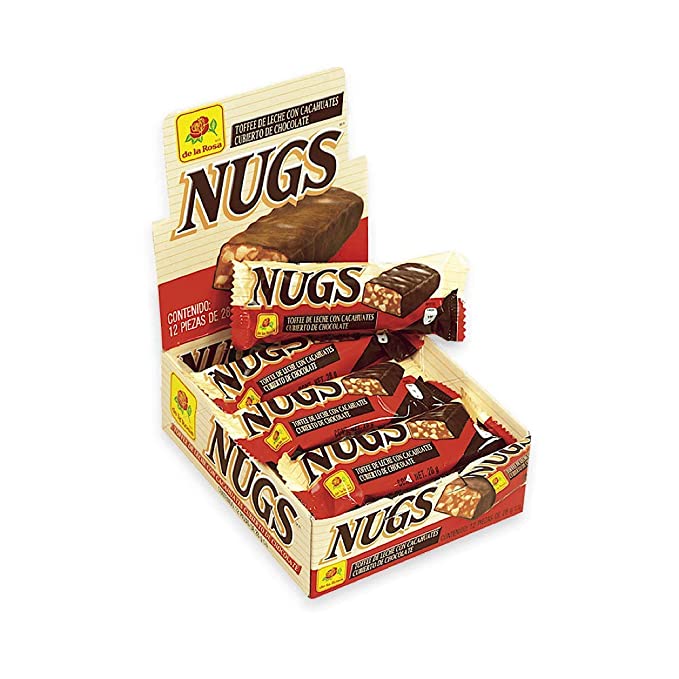 De La Rosa NUGS Milk Chocolate Coated Toffee and Peanut Bar, 12 pieces