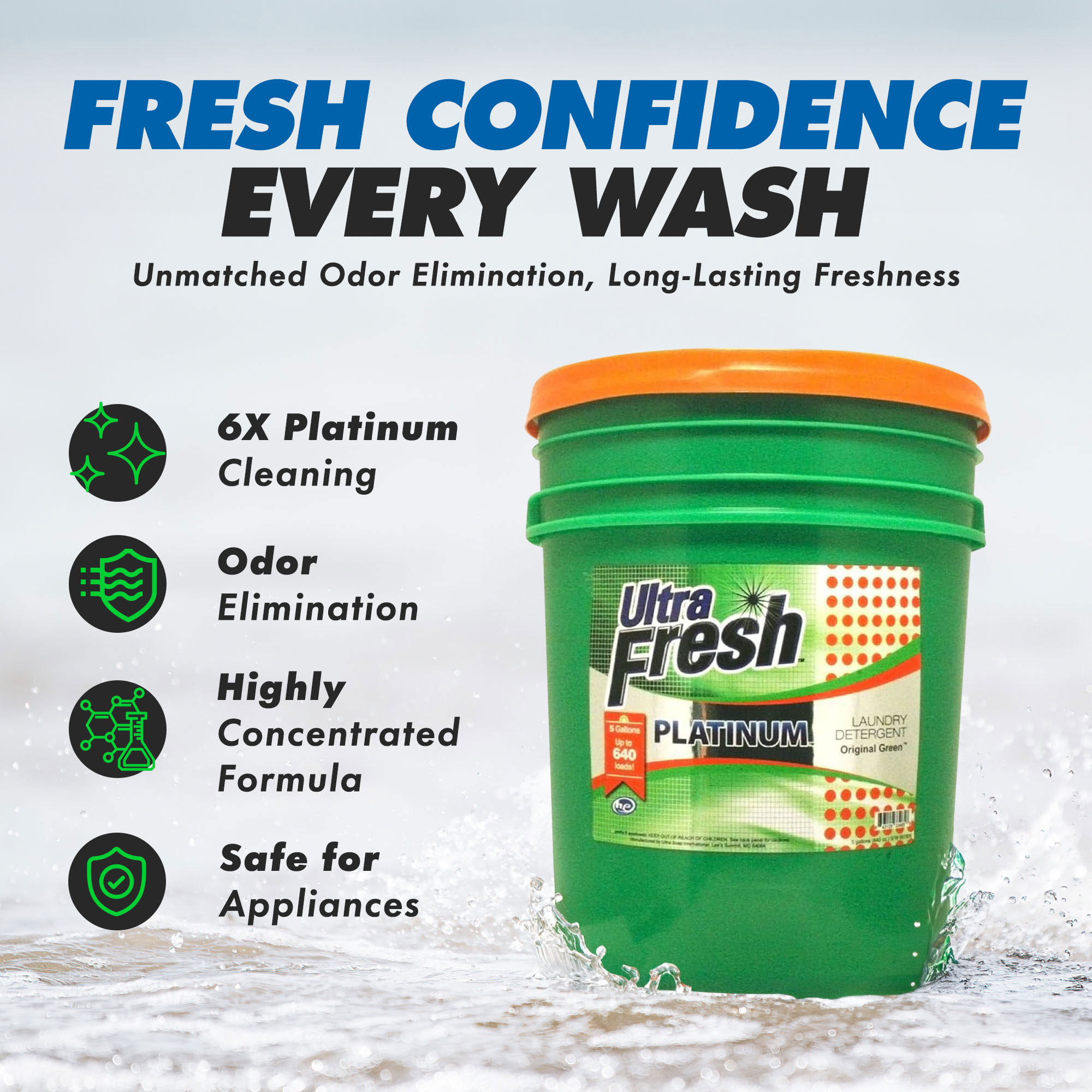 Ultra Fresh 3X Platinum Laundry Detergent Liquid, Original Green (2 Pack)