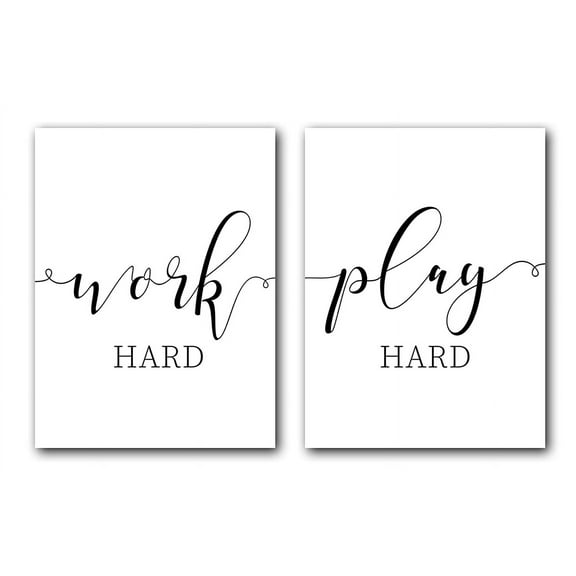 Work Hard Play Hard, Set of 2 Posters, Minimalist Art, Typography Art, Bedroom Wall Decor