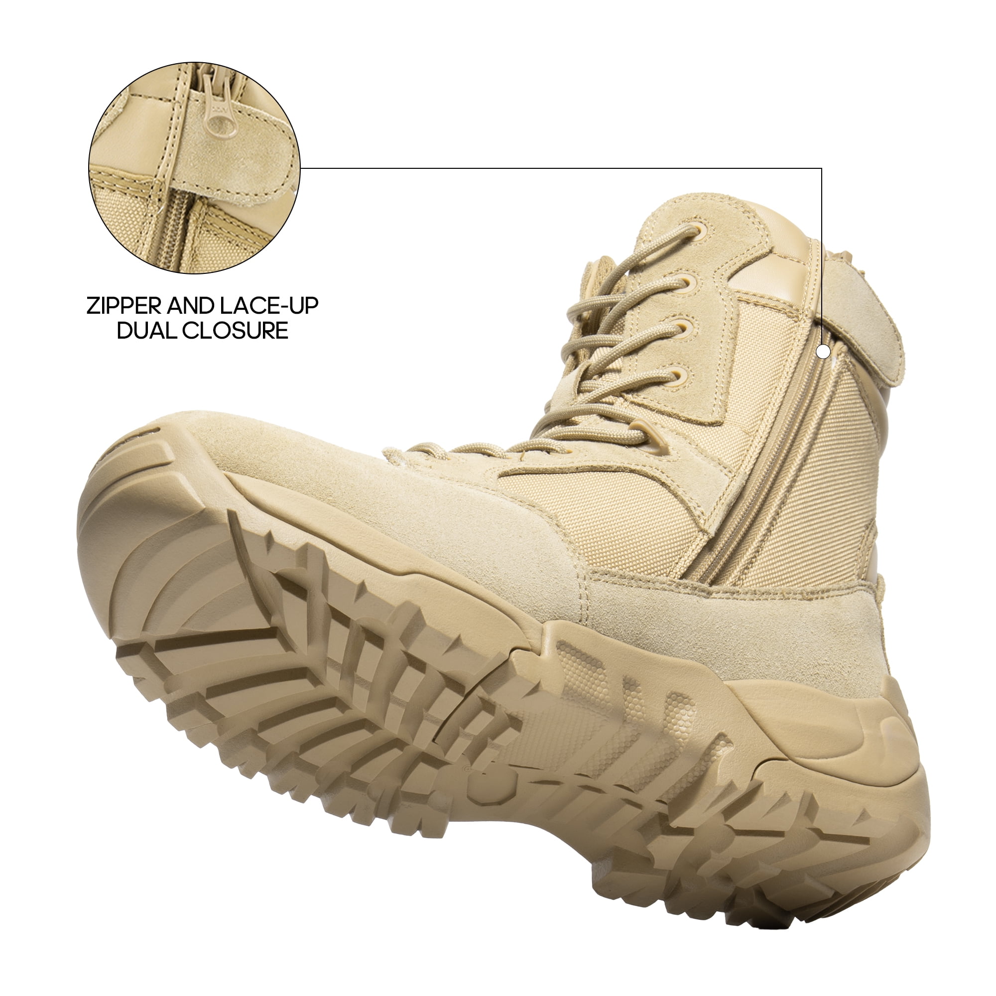 Men's Military Tactical Work Boots Side Zipper Leather Motorcycle Combat Boots