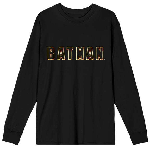 Men's DC Comic Book Batman Text Black Long Sleeve Graphic Tee Shirt- 3XL