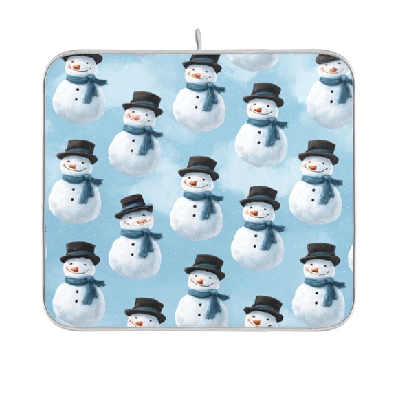 Dish Drying Mat Microfiber Kitchen Pad Large Counter Absorbent Dish Mats Drainer Rack 16"x18" Snowmen with Black Top Hats