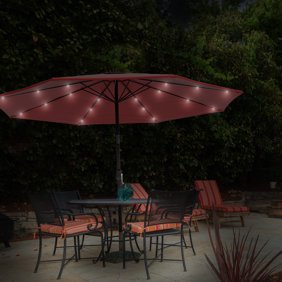 Best Choice Products 7 5ft Outdoor Solar Patio Umbrella For Deck Pool W Tilt Crank Led Lights Cream Walmart Com Walmart Com