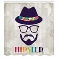 thumbnail image 3 of Hipster Shower Curtain, Abstract Man in a Hat Portrait with Glasses Mustache and Beard on Grunge Background, Fabric Bathroom Set with Hooks, 69W X 70L Inches, Multicolor, by Ambesonne, 3 of 3