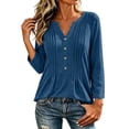 thumbnail image 7 of hoksml Everyday Essential Pleated Front Henley Top Women's, V Neck Long Sleeve 4-Button Tunic Blouse with Curved Hem and Casual Fit, 7 of 7