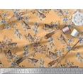 thumbnail image 2 of Soimoi Orange Cotton Jersey Fabric Blue Floral & American Robin Bird Printed Craft Fabric by The Yard 58 Inch Wide, 2 of 3