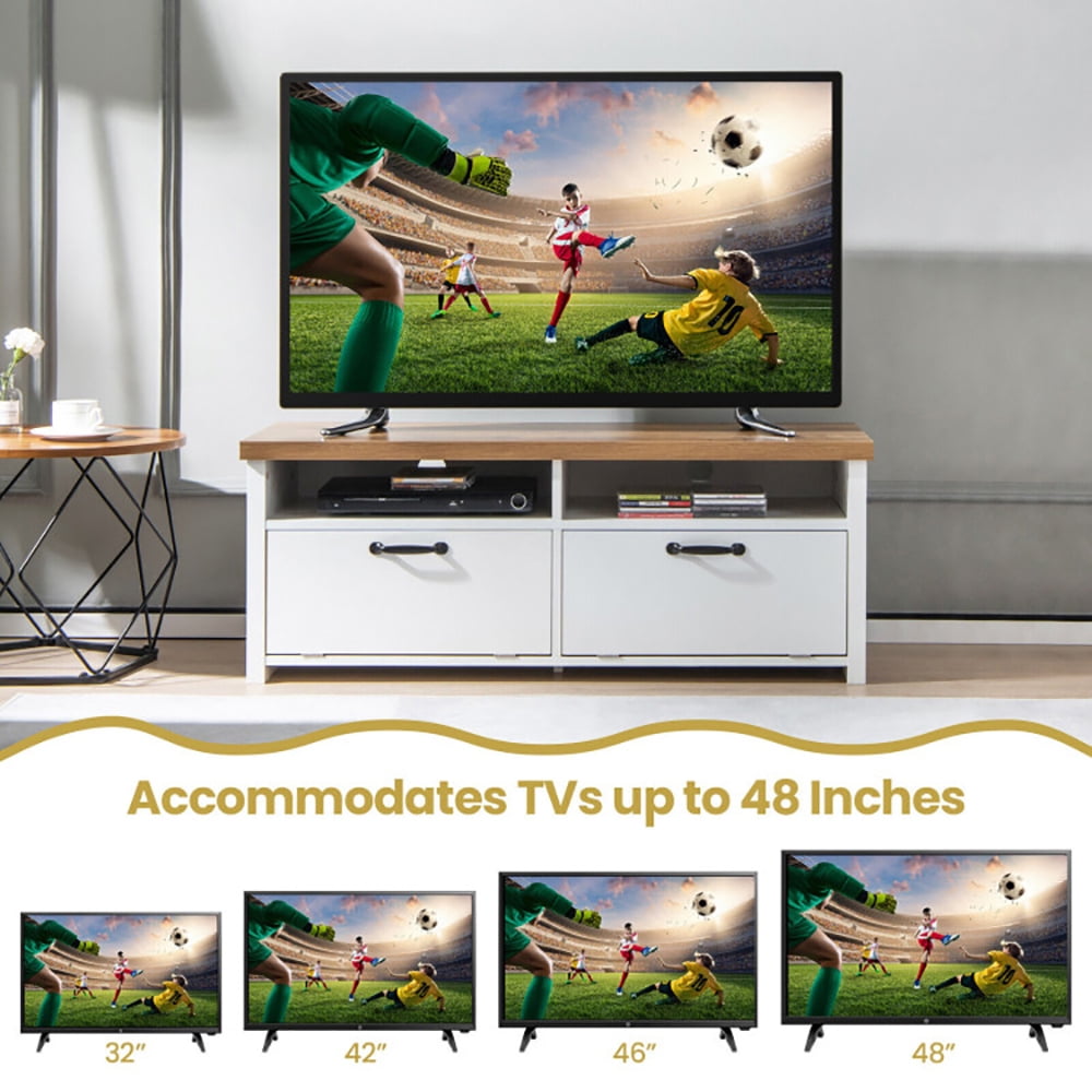 Finihen TV Stand, TV Cabinet, 41.5 Inch Modern TV Stand with 2 Cabinets for TVs up to 48 Inch, for Living Room, White