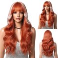 thumbnail image 1 of NARABB Foreign Trade Highlight Dyed Orange Mixed Color Gradient Long Curly Hair With Straight Bangs Wig, 1 of 5