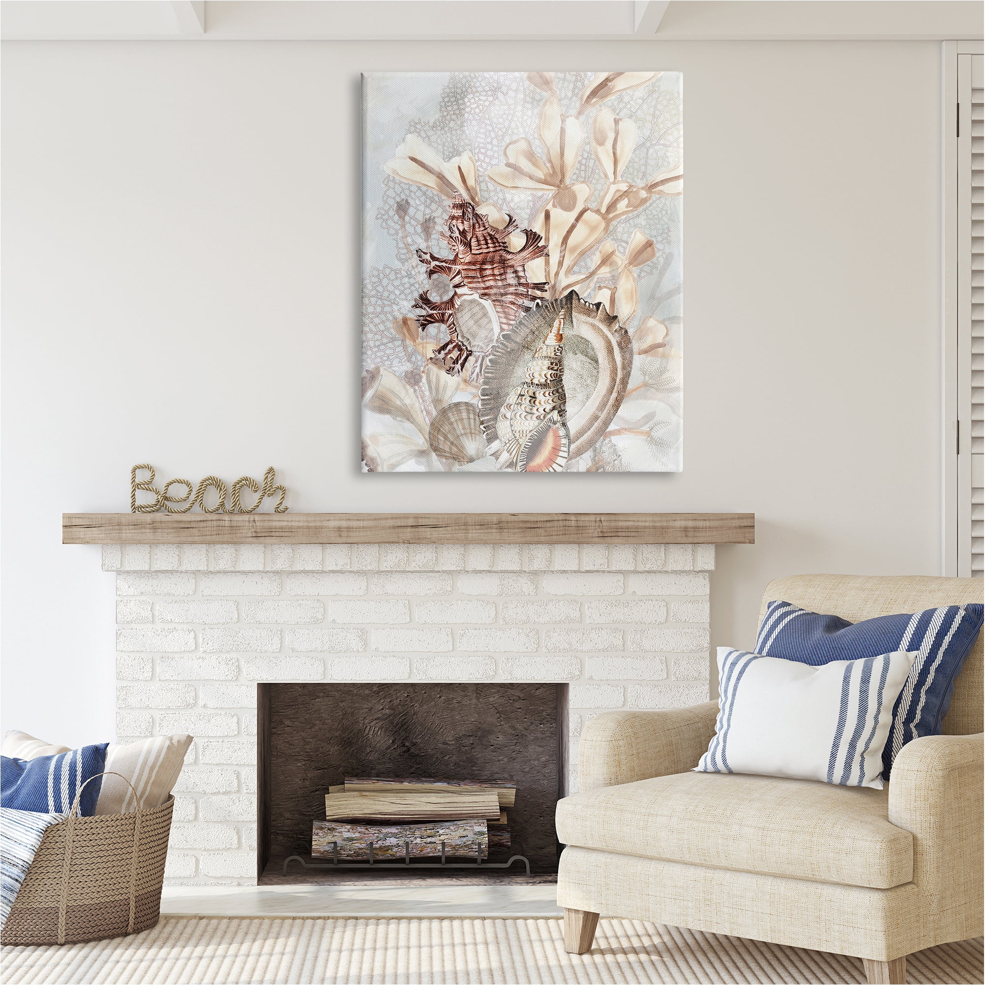 Stupell Industries Beige Mixed Seashells Animals & Insects Painting Gallery Wrapped Canvas Art Print Wall Art, 36 x 48