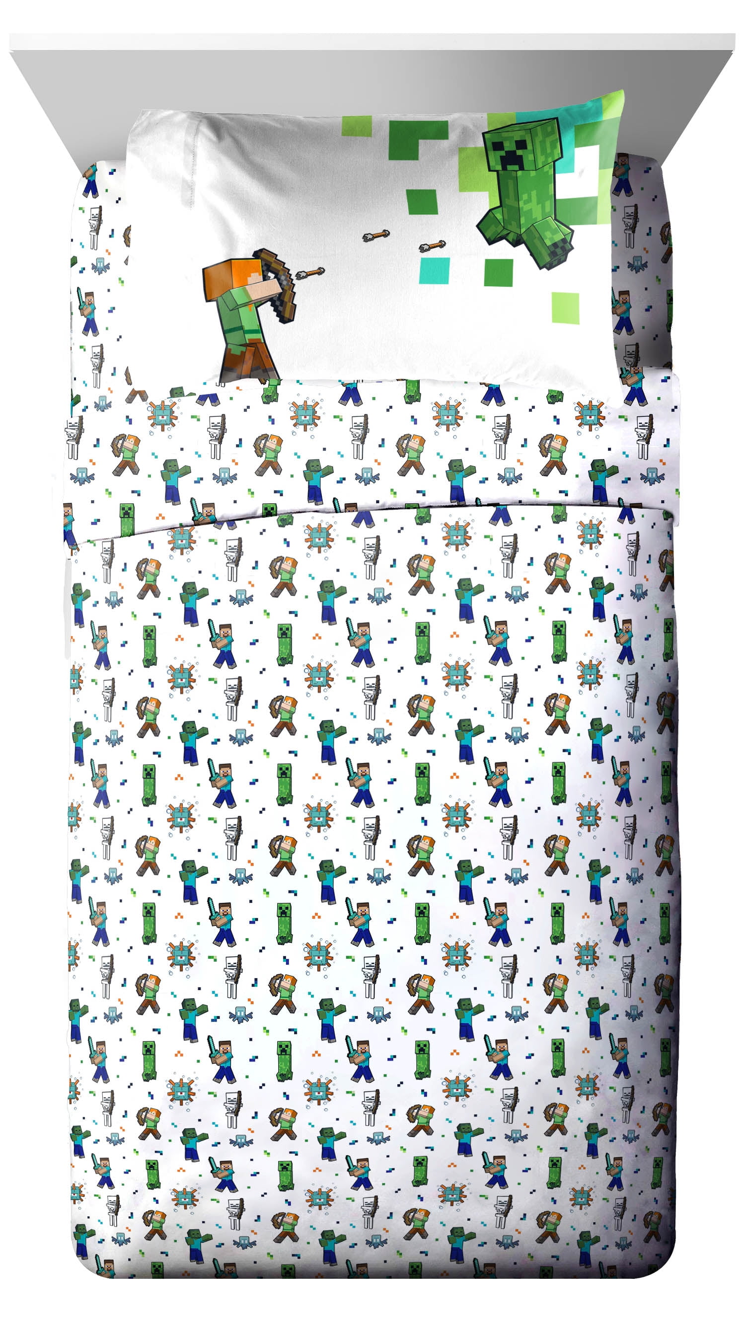 Mojang Minecraft Blue 5 Piece Twin Bed Set w/ Sham, 100% Microfiber