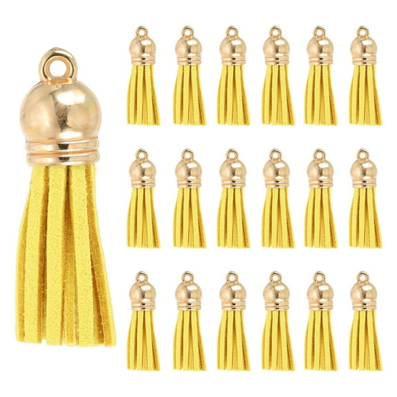 Uxcell 1.5 Inch Leather Tassels, 100 Pcs Faux Leather Keychain Charm Bulk for DIY Craft, Yellow