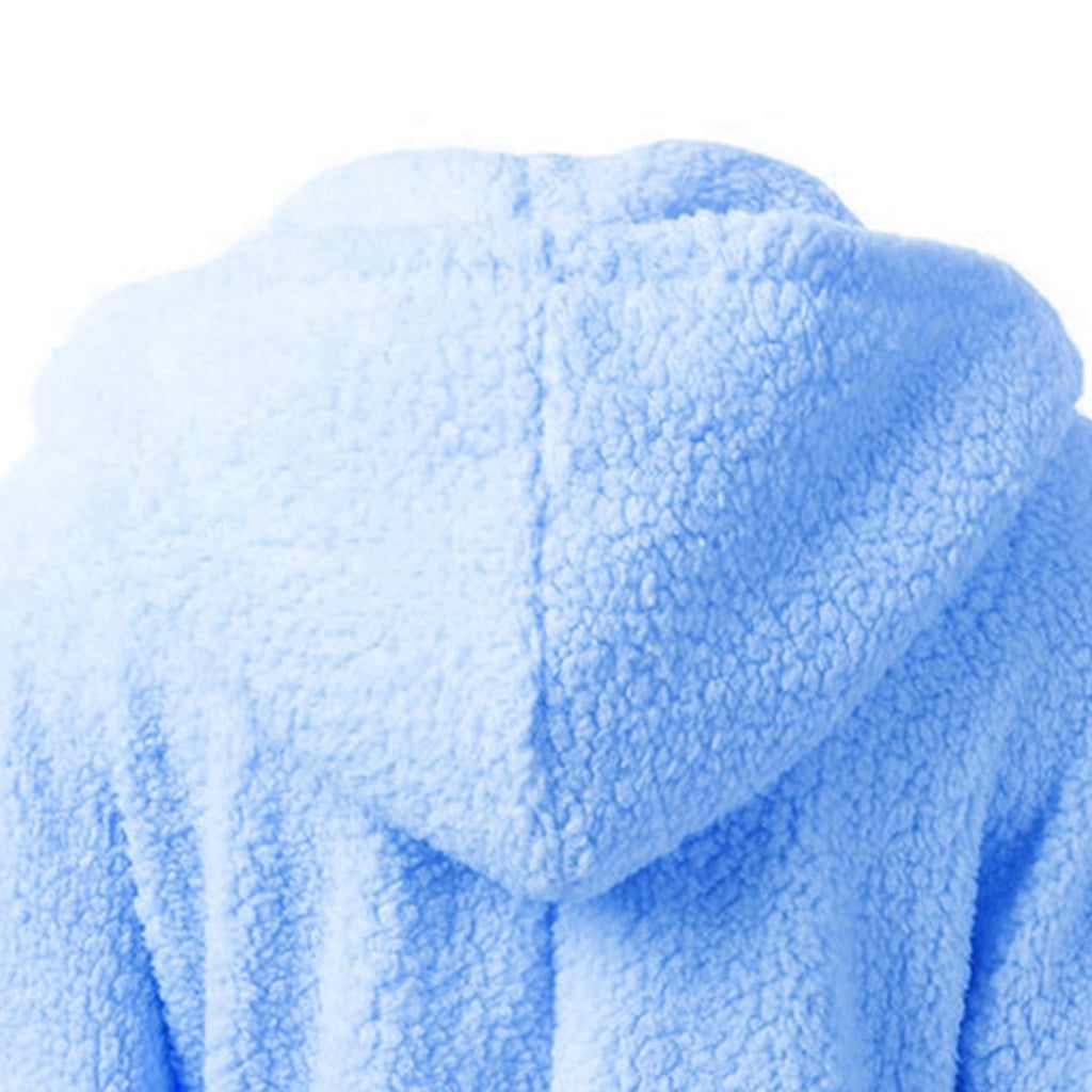 SBYOJLPB Women Hooded Sweater Coat Winter Warm Wool Zipper Coat Cotton Coat Outwear Blue L