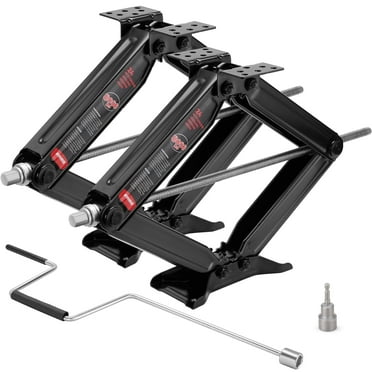 ROCKMAN RV Stabilizer Jacks Set Of 4 - 24" Scissor Jacks With Socket & Level 7500lbs Capacity