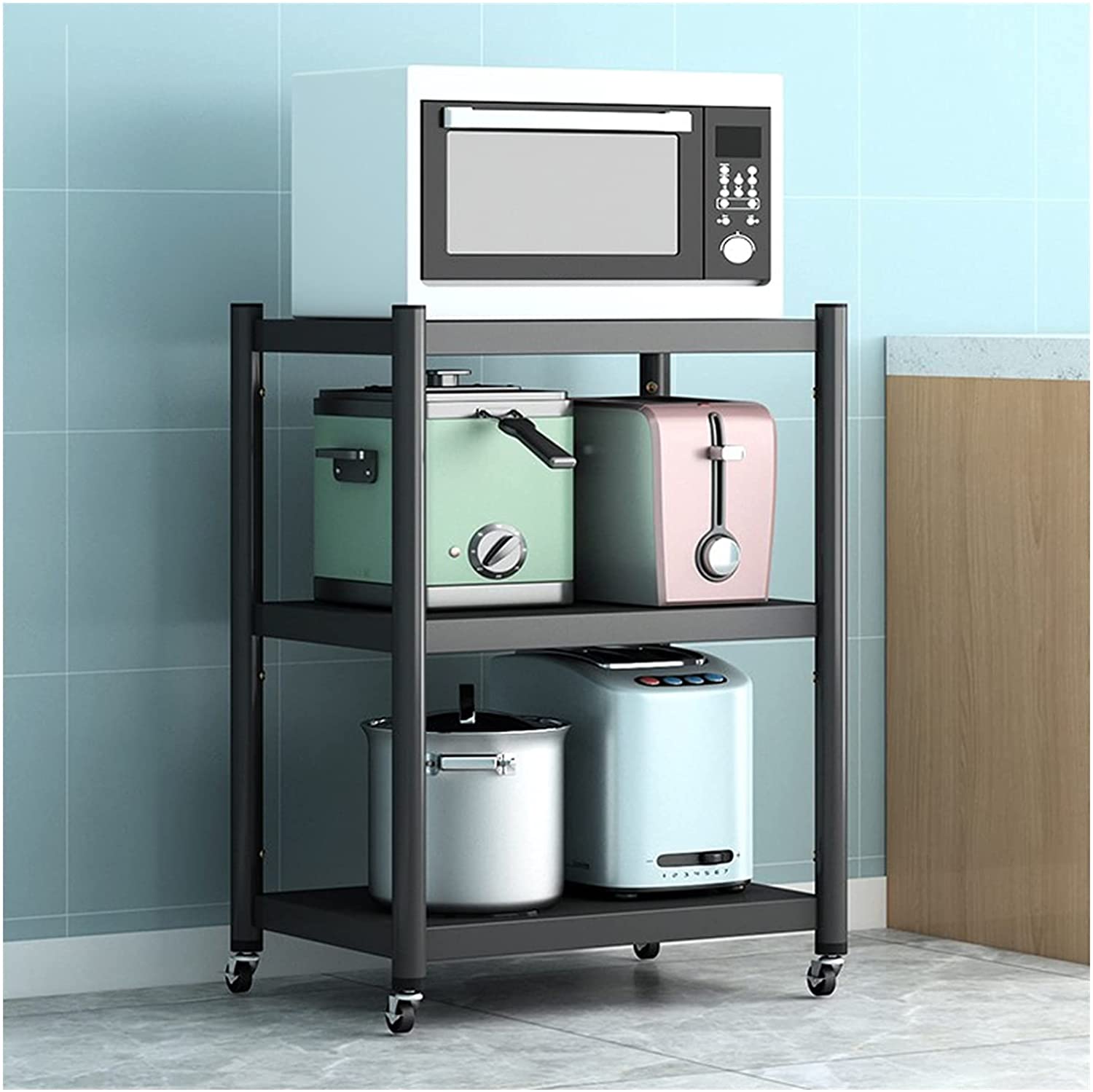 Kitchen Storage Rack Microwave Oven Stand 3Tier Wire Rolling Kitchen