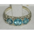 thumbnail image 4 of LBG British Made VINTAGE style Solid 10K White Gold Natural Blue Topaz Trilogy Ring, 4 of 5