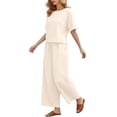 thumbnail image 6 of NMMUED Two Piece Sets for Women Summer Outfits Oversized Wide Leg Pants Lounge Sets Airport Beach Vacation Clothes Lounge Sets for Women Beige L, 6 of 6