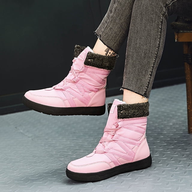 Chaussures d'Hiver en Coton Plus, Chaussures Chaudes à Cheveux Courts, Bottes de Neige Montantes