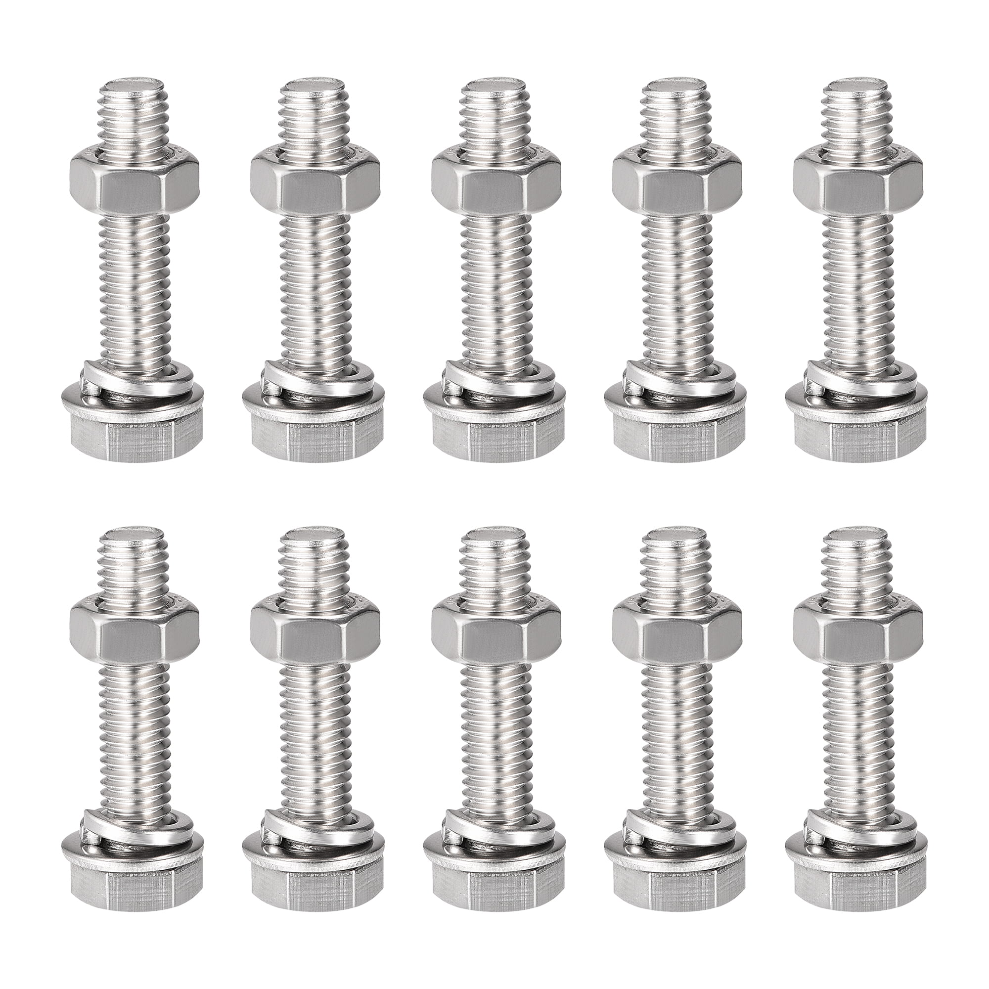 uxcell 10 Set M8x45mm 304 Stainless Steel Hex Bolts w Nuts and Washers Assortment Kit 