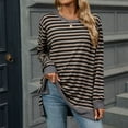 thumbnail image 5 of BLVB Womens Long Sleeve Shirts Striped Color Block Crewneck Split Casual Loose Fall Tunic Tops to Wear with Leggings, 5 of 9