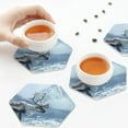 thumbnail image 4 of Leather Coasters with Heat-resistant for Drinks, Winter Reindeer In Snowy Mountains -标题2 Hexagon, 4 of 5