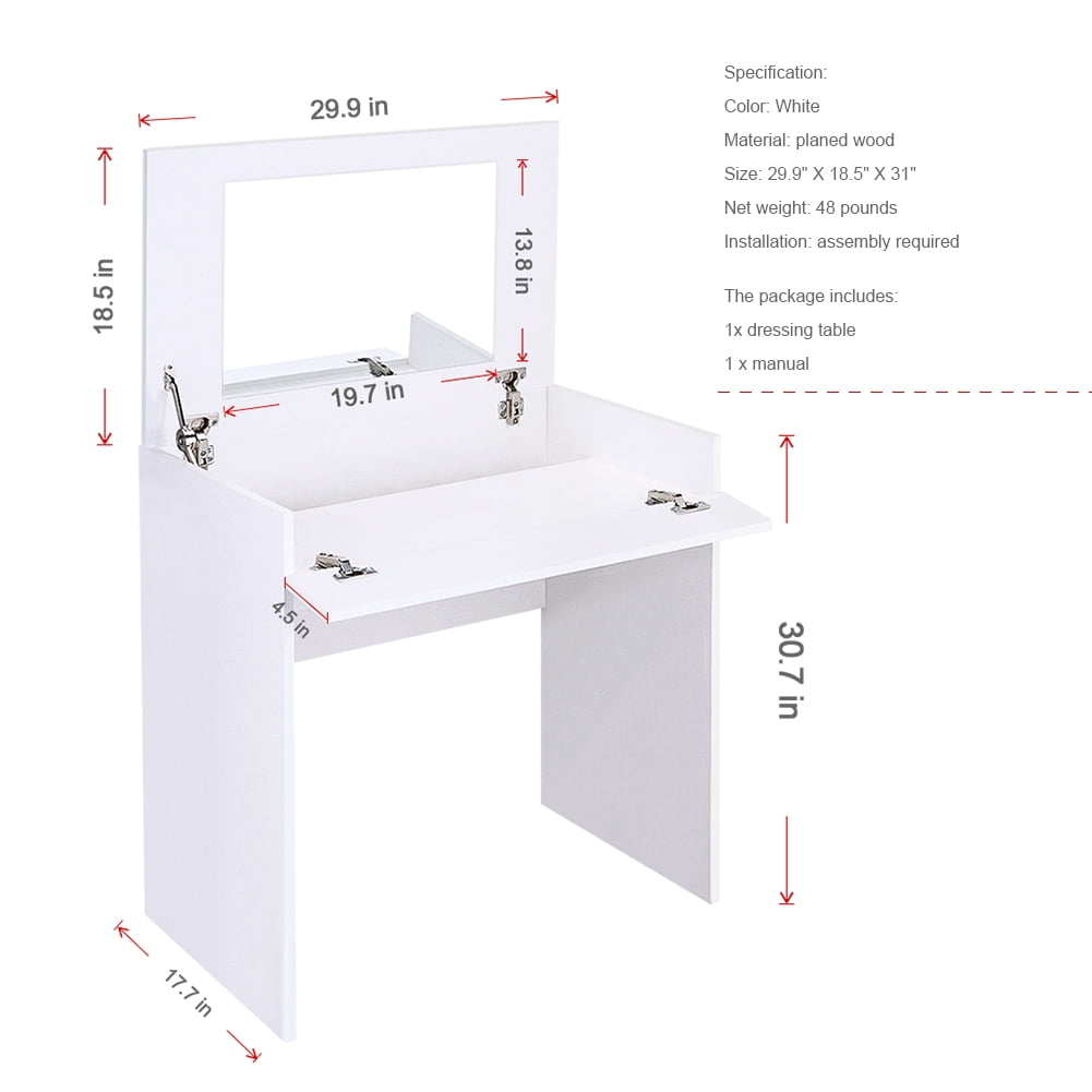 Kepooman Multifunctional Makeup Vanity Table, Bedroom Dressing Desk with Flip up Mirror and Hidden Storage Box - White Kepooman Multifunctional Makeup Vanity Table, Bedroom Dressing Desk with Flip up Mirror and Hidden Storage Box - White