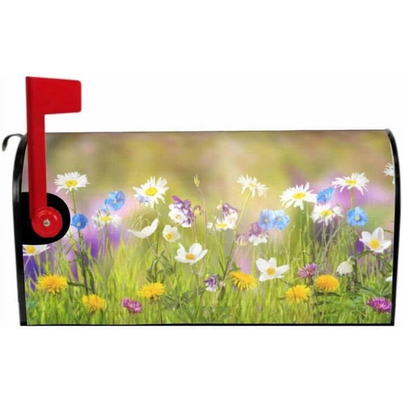 Spring Mailbox Covers Magnetic Standard Size 21x18 Inch Outside Spring Summer Wild Flowers Mail Box Covering Waterproof Fade-Resistant Decorative Mailbox Post Wrap for Outdoor Garden Yard Decor