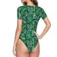 thumbnail image 4 of The Xecao Monstera Leaves Women's Crew Neck Body Suit, a short-sleeved bodysuit and basic swimsuit, both comfort and style for dating and daily life, 4 of 9