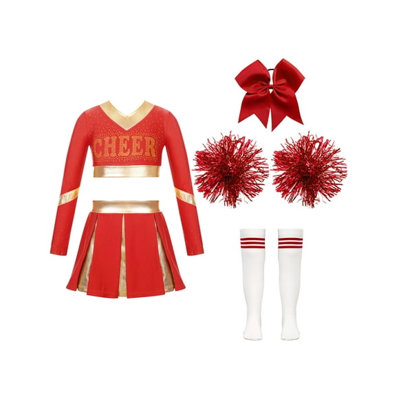 Sxiwei Kids Girls Cheerleading Uniform Cheer Outfits Metallic Patchwork Competition Performance Costume D02 6