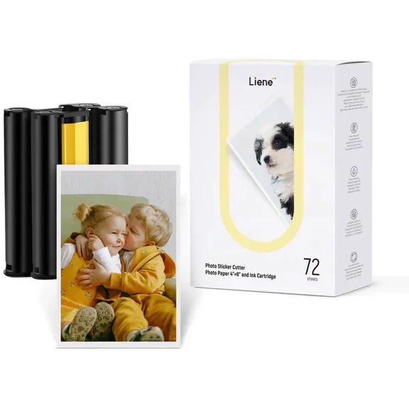 Liene PixCut S1 4x6" Photo Paper 72 Sheets & 2 Ink Cartridges Refill