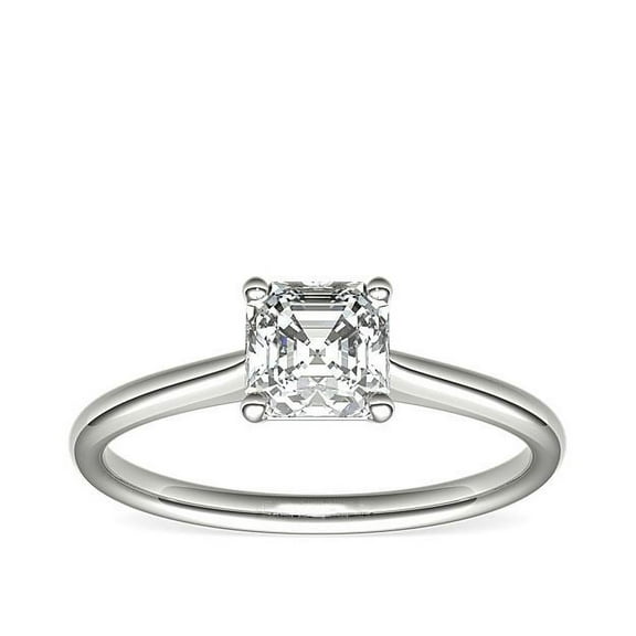 1.00 Carat Sparkle Asscher Cut Natural Diamond Solitaire Engagement Ring for Women Solid 14K White Gold Size 7