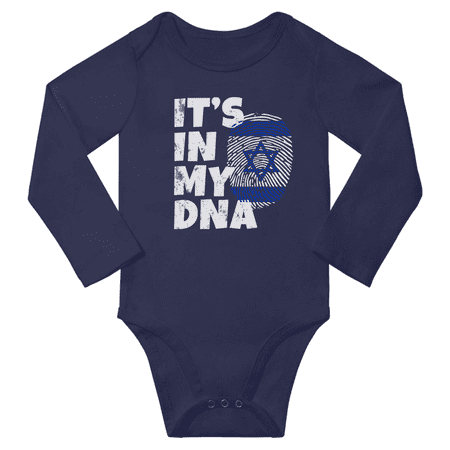 

It s In My Israeli DNA Baby Long Sleeve Bodysuits Unisex Gifts (Navy 12 Months)