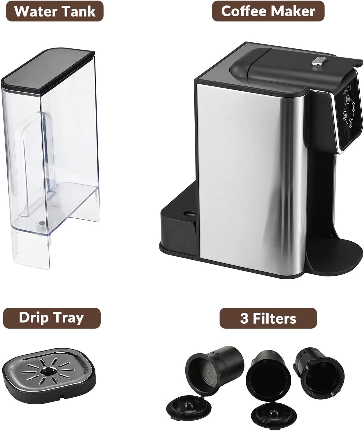 SiFENE Single Serve Coffee Machine 3 in 1 Pod Coffee Maker for K-Cup Capsule Ground Coffee Brewer Leaf Tea Maker 6 to 10 oz Cup Removable 50 oz Water