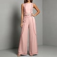 thumbnail image 4 of Womens 2 Piece Color Blocked Suits Sleeveless Crew Neck Tops Wide Leg High Waist Trousers Summer Comfy Fashion Set Pink XL, 4 of 7