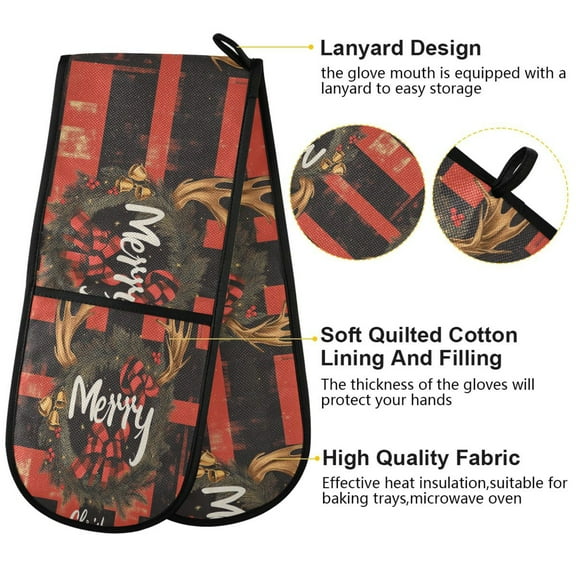 BZSMCE Oven Mitts Christmas Painting Of Design Elegant Plaid Print Creative Pattern Resistant Kitchen Gloves
