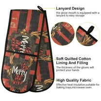 BZSMCE Oven Mitts Christmas Painting Of Design Elegant Plaid Print Creative Pattern Resistant Kitchen Gloves
