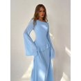 thumbnail image 6 of Blue Womens Off-Shoulder Flare Sleeve Ruffle Peplum Waist Maxi Dress, 6 of 8