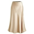 thumbnail image 5 of Women's Satin Silk High Waist Slit Midi Skirt - Elastic Waistband Flowy Hem for Party Wedding Guest All Seasons, 5 of 5