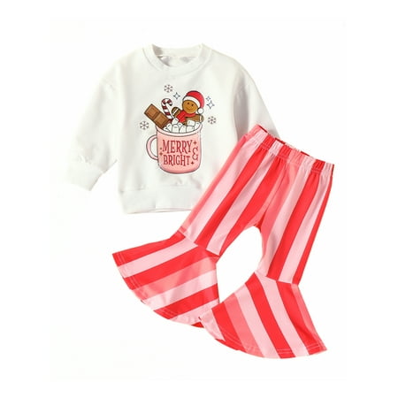 

Sunisery Christmas Toddler Baby Girls Trousers Outfits Santa Gingerbread Man Print Long Sleeve Sweatshirt + Flare Pants Pink 2-3 Years