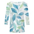 thumbnail image 5 of Womens 2025 Fall 3/4 Sleeve Crew Neck Blouse Fashion Print Casual Loose Fit Shirt Top, 5 of 6