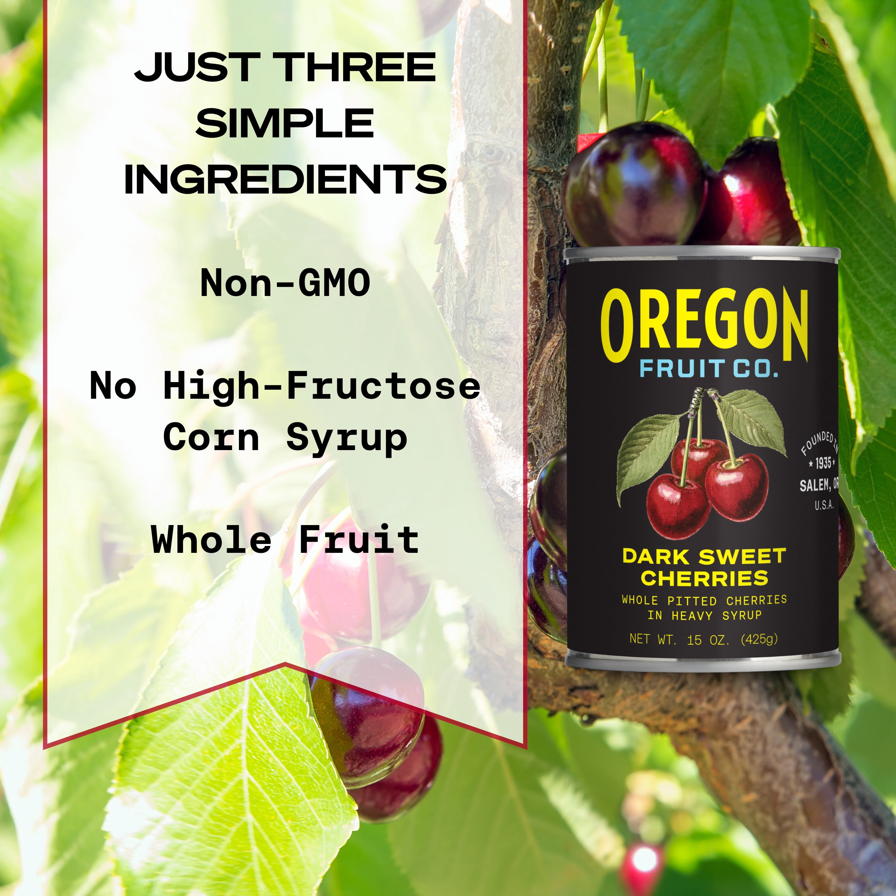 (3 pack) Oregon Fruit Co. Dark Sweet Cherries in Heavy Syrup, 15 oz Can